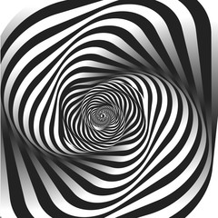 Black and white fractal background. Escher style. Images in the style of optical visual illusions - pop art. Psychology or fashion, a sample for printing.