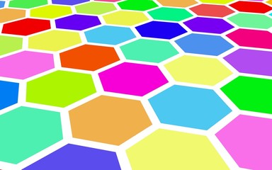 Honeycomb multi-colored. Perspective view on polygon look like honeycomb. Wavy surface. Isometric geometry. 3D illustration