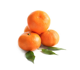 Ripe tangerines on white background