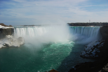 Fototapeta premium Niagara Falls under rainbow in early spring, New York State, USA.
