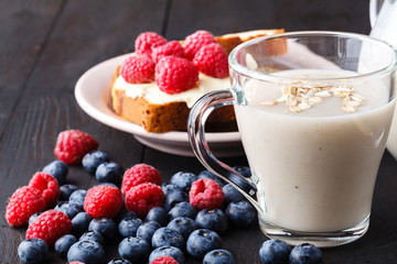 Refreshing Oatmeal Drink for healthy eating and diet concept, vegan eat