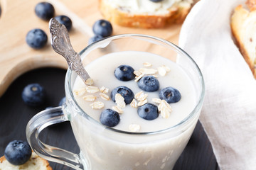 Closeup of oat milk, the concept of a vegetarian diet