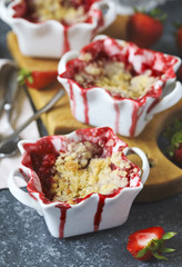 Strawberry crumble in bowl.