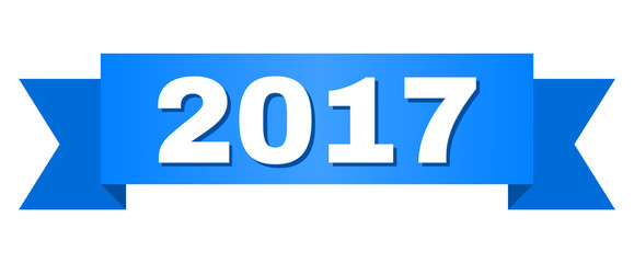 2017 text on a ribbon. Designed with white title and blue stripe. Vector banner with 2017 tag.