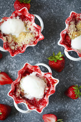 Strawberry crumble in bowl.