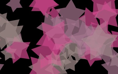 Multicolored translucent stars on a dark background. Pink tones. 3D illustration