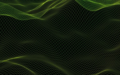 Abstract landscape background. Cyberspace green grid. Hi-tech network. 3D illustration