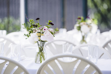 a beautiful table setting at an outdoor cafe