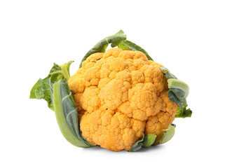 Yellow cauliflower cabbage on white background. Healthy food