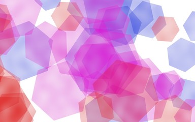 Multicolored translucent hexagons on white background. Pink tones. 3D illustration