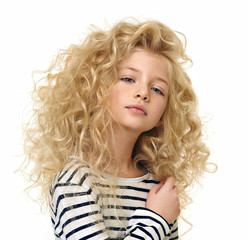 Portrait of the beautiful child on white background