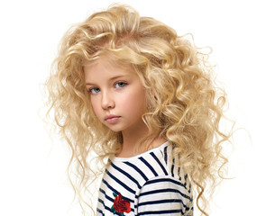 Portrait of the beautiful child on white background