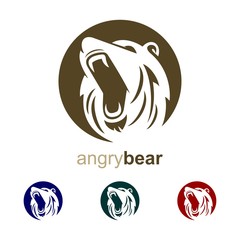 Angry Bear Design Logo. Head Bear Logo. Head Angry Bear Vector. Bear Design Logo