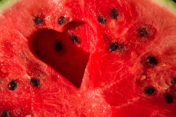 watermelon background with heart, concept love of veganism