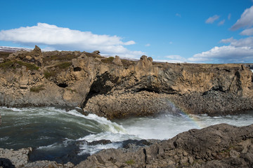 Fototapeta na wymiar River near waterfall Godafoss in Iceland