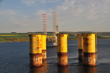 Oil rigs in the open North sea off the coast of England and Scotland