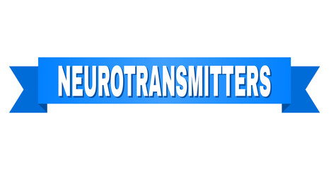 NEUROTRANSMITTERS text on a ribbon. Designed with white title and blue tape. Vector banner with NEUROTRANSMITTERS tag.