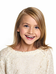 Portrait of the beautiful child on a white background