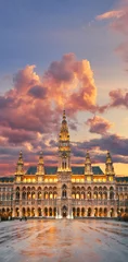 Tuinposter Wenen Vienna's Town Hall (Rathaus) in the evening after the rain