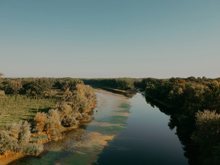Obraz premium beautiful morning over the river aerial shot