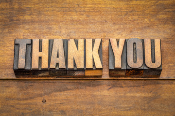 thank you word abstract in vintage wood type