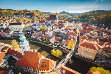 Naklejka premium Historic town of Cesky Krumlov at sunset, Bohemia, Czech Republic
