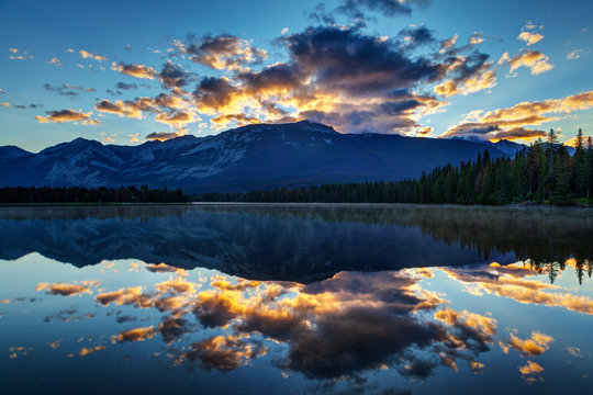 Morning Sunrise Over Edith Lake in Jasper National Park