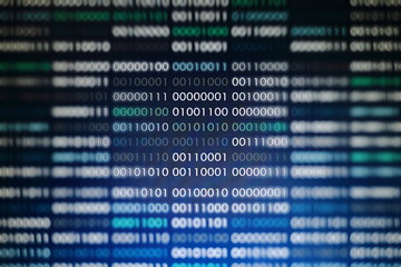 Obraz premium computer technology background. binary code computer language data transfers. big data and ai artificial intelligence cyber network. digital business environment.