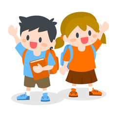 Boy and Girl, Children with school bag and holding book