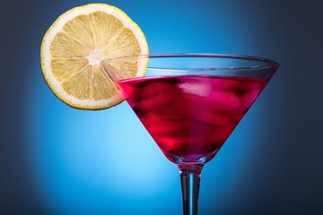 Cocktails with Ice Cubes and Lemon Garnish