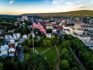 Flag over the city.