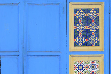 Blue window with patterned