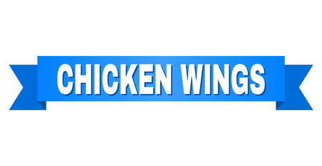 Fototapeta premium CHICKEN WINGS text on a ribbon. Designed with white caption and blue stripe. Vector banner with CHICKEN WINGS tag.