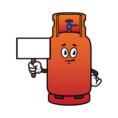 Cartoon Gas Cylinder Character Holding Blank Sign