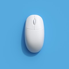 A Blue computer mouse on blue background. top view, flat lay minimal concept.