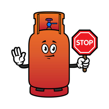 recommend clip art: Cartoon Gas Cylinder Character Holding Stop Sign