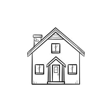 House with door and window hand drawn outline doodle icon