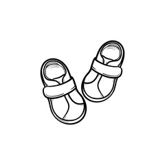 Baby shoes hand drawn outline doodle icon. Footware, booties for infants, kids, child clothes concept. Vector sketch illustration for print, web, mobile and infographics isolated on white background.