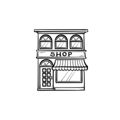 Front of shopping store hand drawn outline doodle icon. Local shop, retail, store front, market concept. Vector sketch illustration for print, web, mobile and infographics on white background.