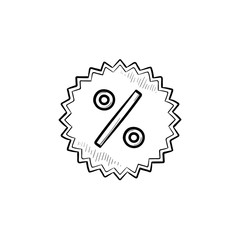 Star with percentage sign hand drawn outline doodle icon. Pricing, discount, shopping, business concept. Vector sketch illustration for print, web, mobile and infographics on white background.