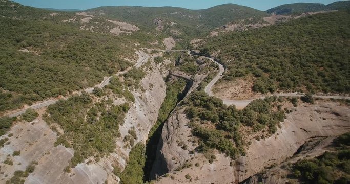 Aerial, Bridge Above De Las Palomeras Gorge, Pyrenees, Spain - graded Version