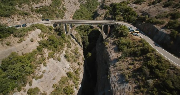 Aerial, Bridge Above De Las Palomeras Gorge, Pyrenees, Spain - graded Version