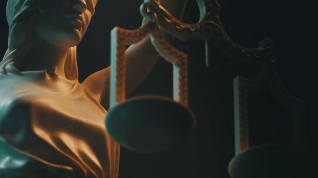 Lady Justice, Themis statue. 3D animation.