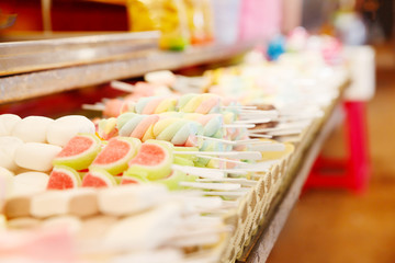 colorful sweets of sugar candies and marmalade.