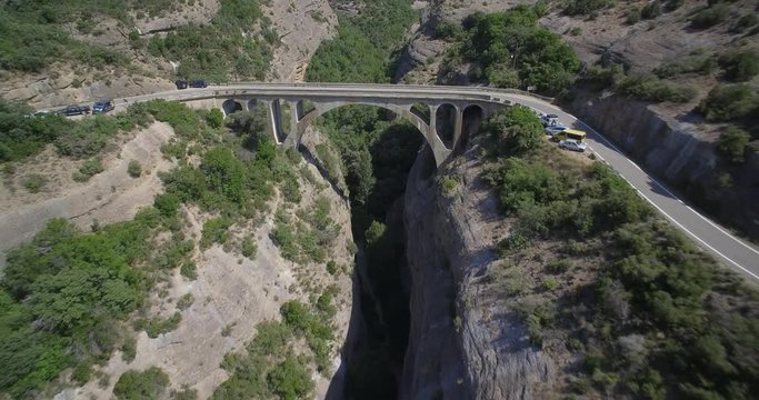 Aerial, Bridge Above De Las Palomeras Gorge, Pyrenees, Spain - native Version
