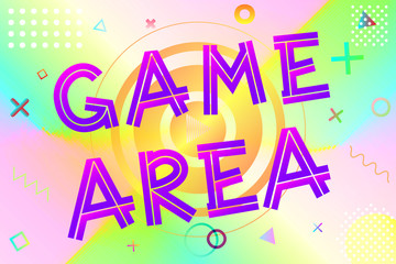 game area text, colorful lettering in modern gradient on bright geometric pattern background, stock vector illustration