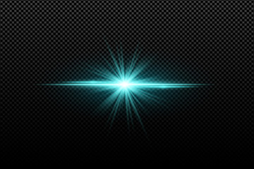 Abstract bright stylish light effect on a transparent background. Bright glowing star. Multicolored flares. Blue rays. Colorful flash. Vector illustration