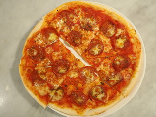 Italian food pepperoni pizza.