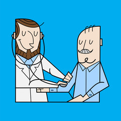 doctor measures pressure in an elderly man, vector illustration