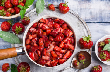 Slices of red strawberries